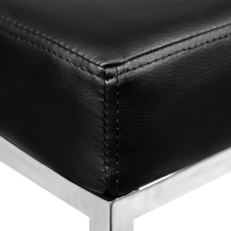 Set of 2 PU Leather Backless Bar Stools - Black