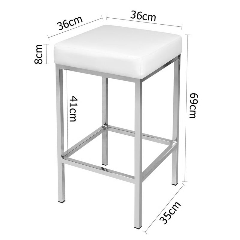 Set of 2 PU Leather Backless Bar Stools - White