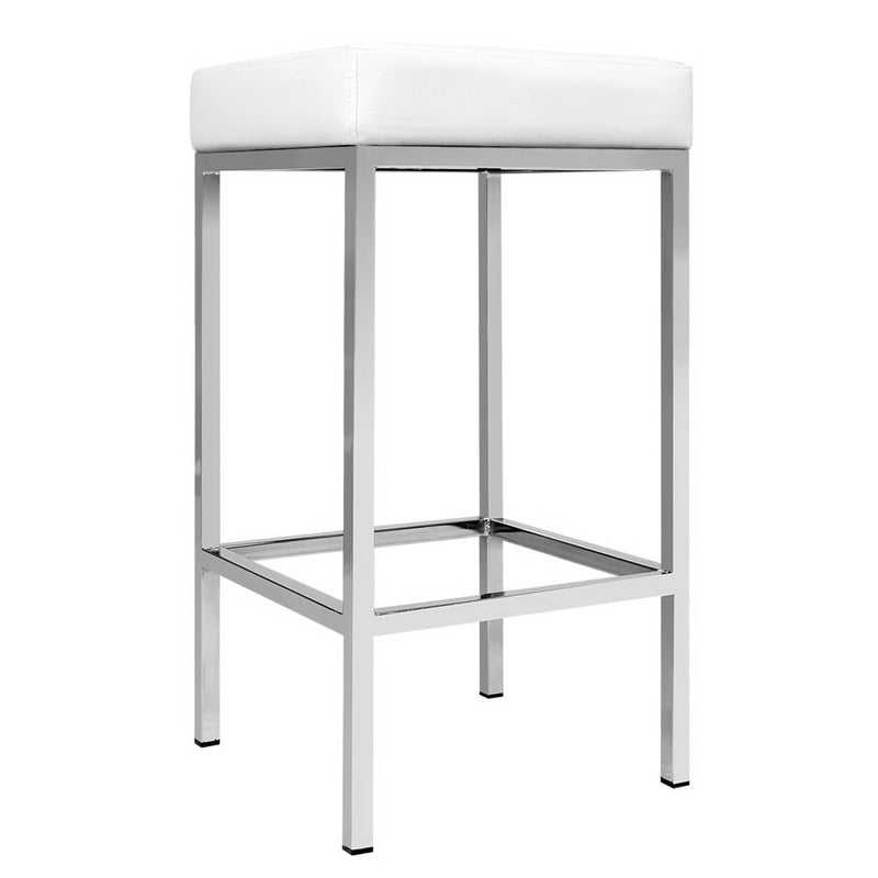 Set of 2 PU Leather Backless Bar Stools - White