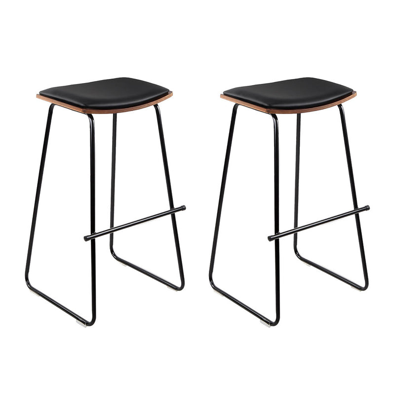 Set of 2 PU Leather Backless Bar Stools - Black