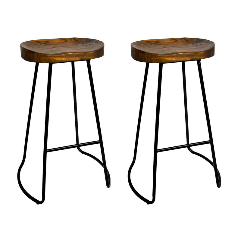 Set of 2 Wooden Backless Bar Stools - Black