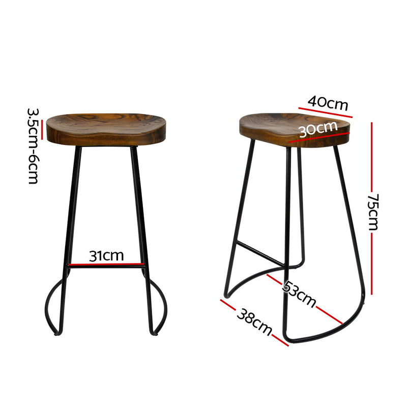 Set of 2 Wooden Backless Bar Stools - Black