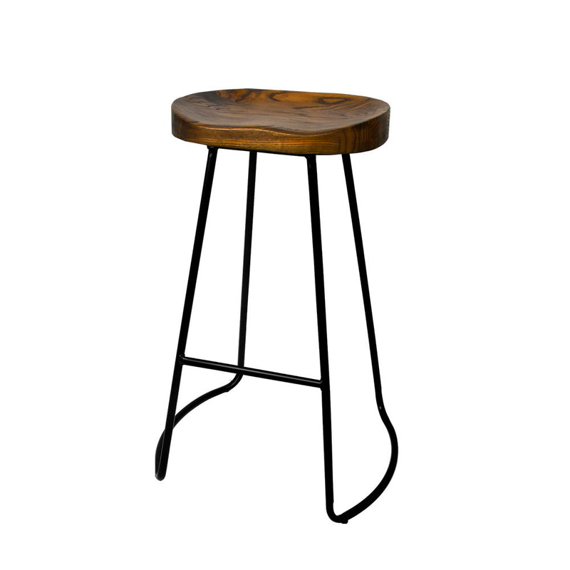 Set of 2 Wooden Backless Bar Stools - Black