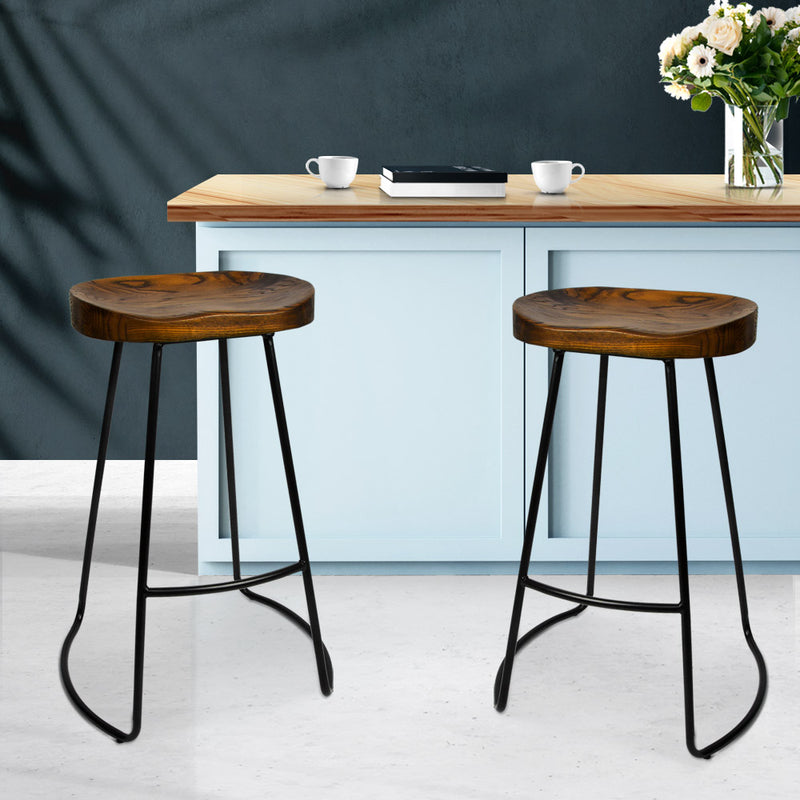 Set of 2 Wooden Backless Bar Stools - Black