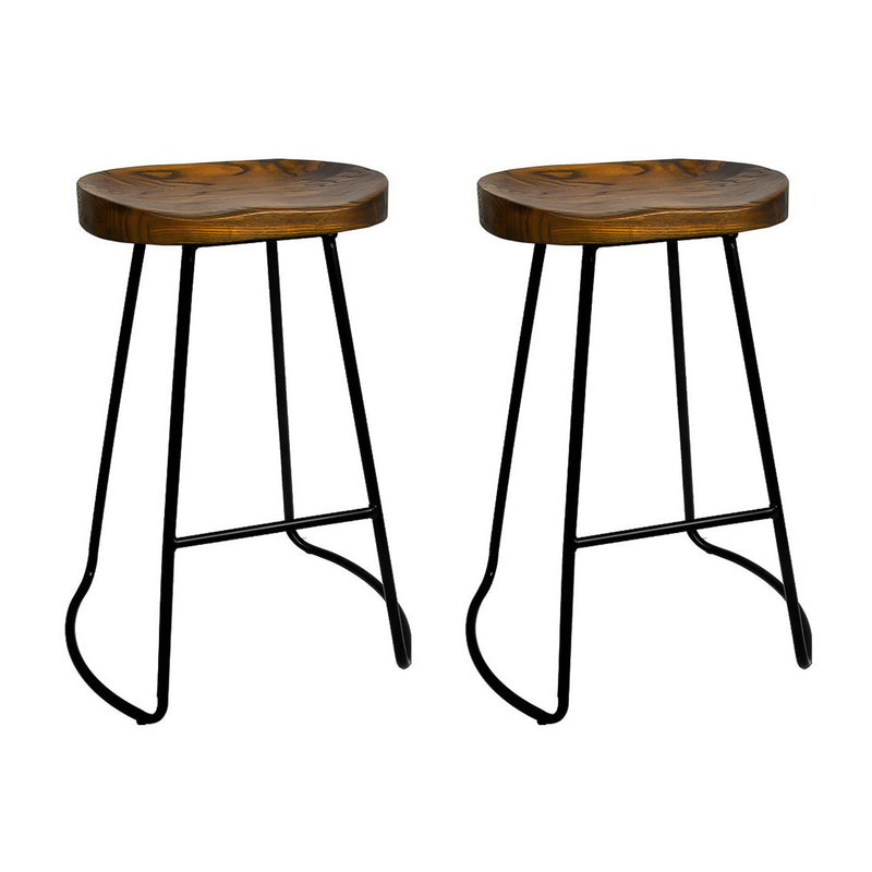 Set of 2 Wooden Backless Bar Stools - Black