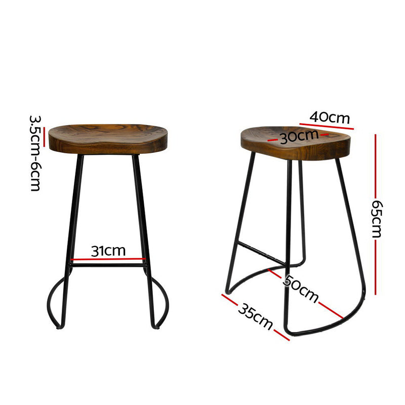 Set of 2 Wooden Backless Bar Stools - Black