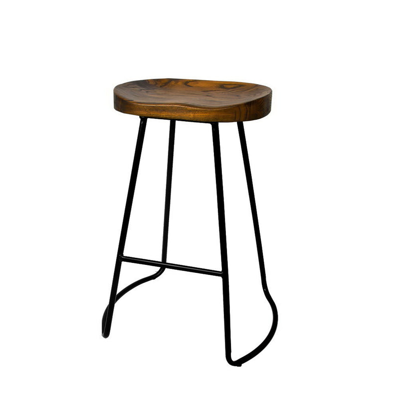 Set of 2 Wooden Backless Bar Stools - Black