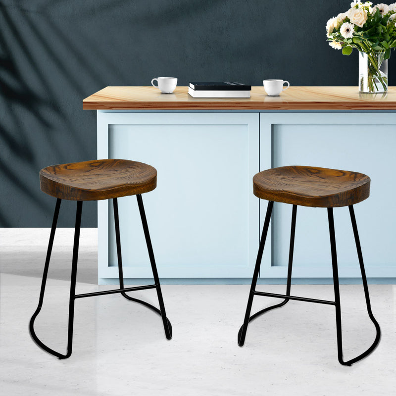 Set of 2 Wooden Backless Bar Stools - Black