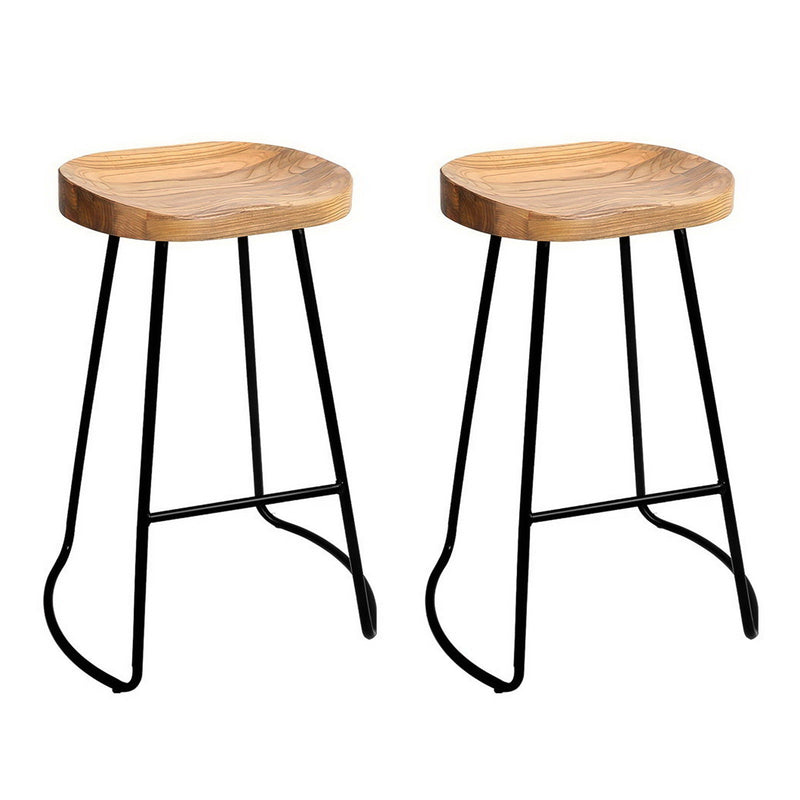 Set of 2 Wooden Backless Bar Stools - Natural