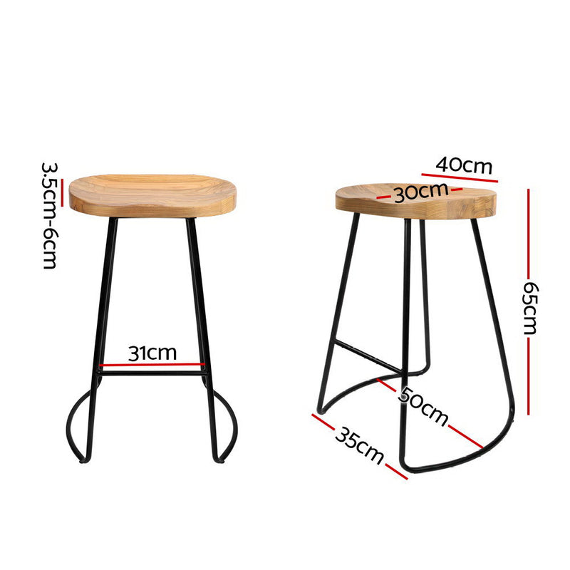 Set of 2 Wooden Backless Bar Stools - Natural