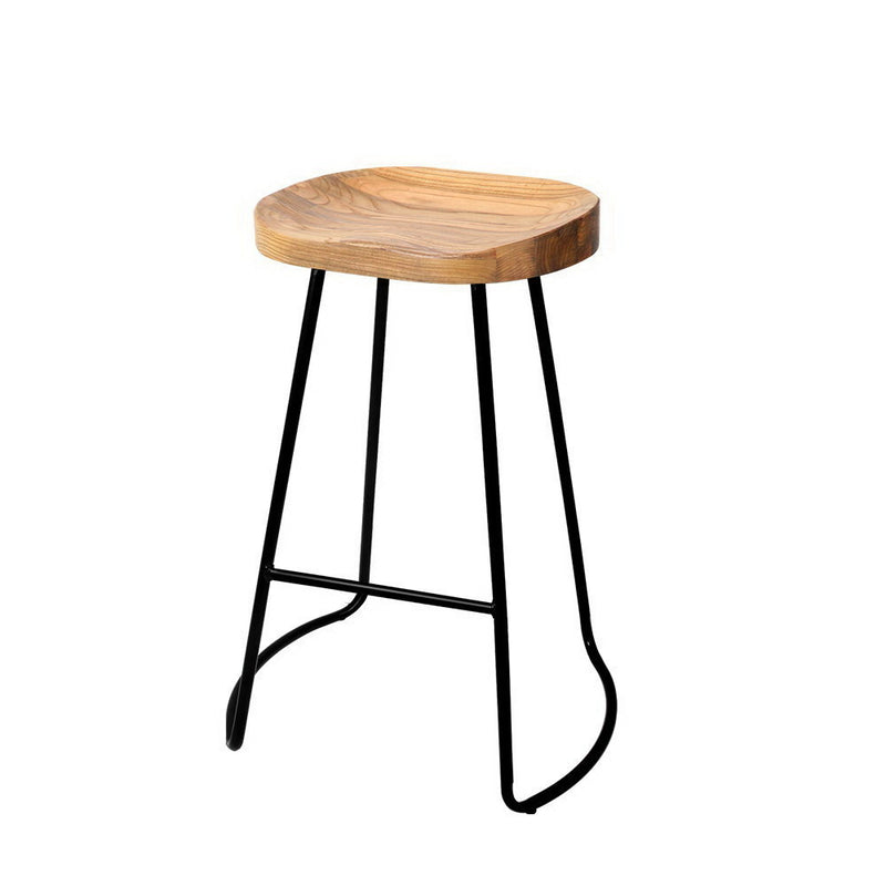 Set of 2 Wooden Backless Bar Stools - Natural