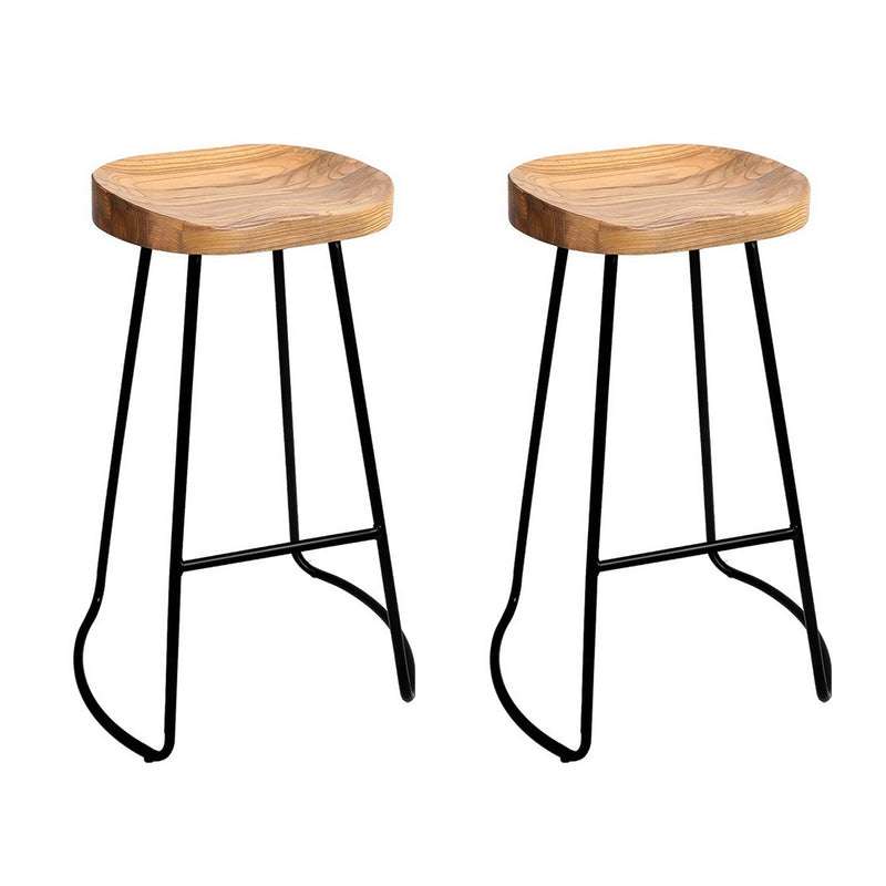 Set of 2 Wooden Backless Bar Stools - Natural