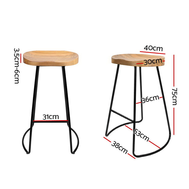 Set of 2 Wooden Backless Bar Stools - Natural