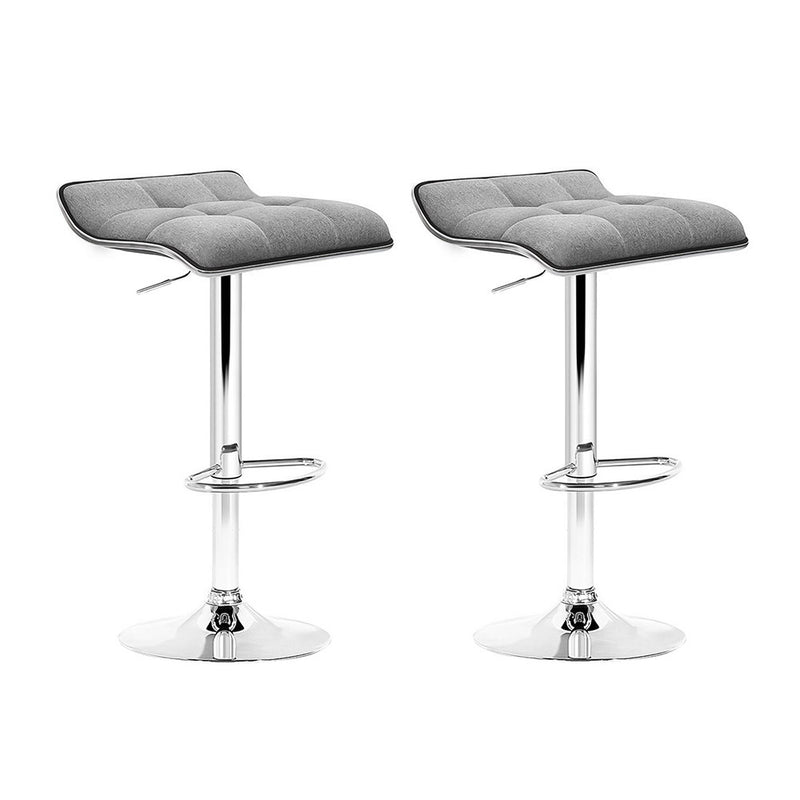 Set of 2 Fabric Bar Stools Swivel Bar Stool Dining Chairs Gas Lift Kitchen Grey