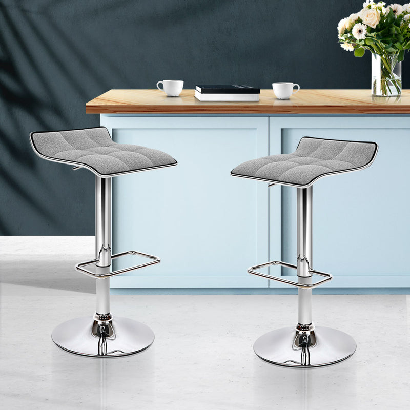 Set of 2 Fabric Bar Stools Swivel Bar Stool Dining Chairs Gas Lift Kitchen Grey