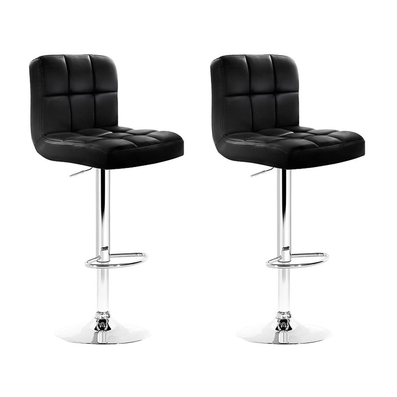 Set of 2 PU Leather Bar Stools - Black