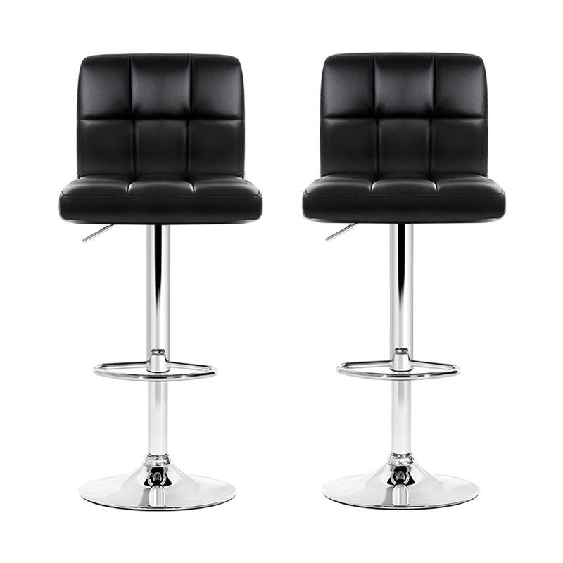 Set of 2 PU Leather Bar Stools - Black