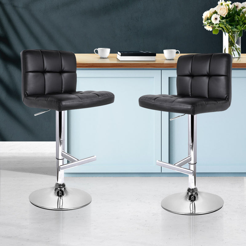 Set of 2 PU Leather Bar Stools - Black