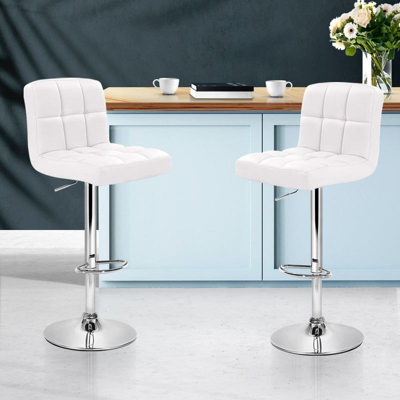 Set of 2 PU Leather Bar Stools - White