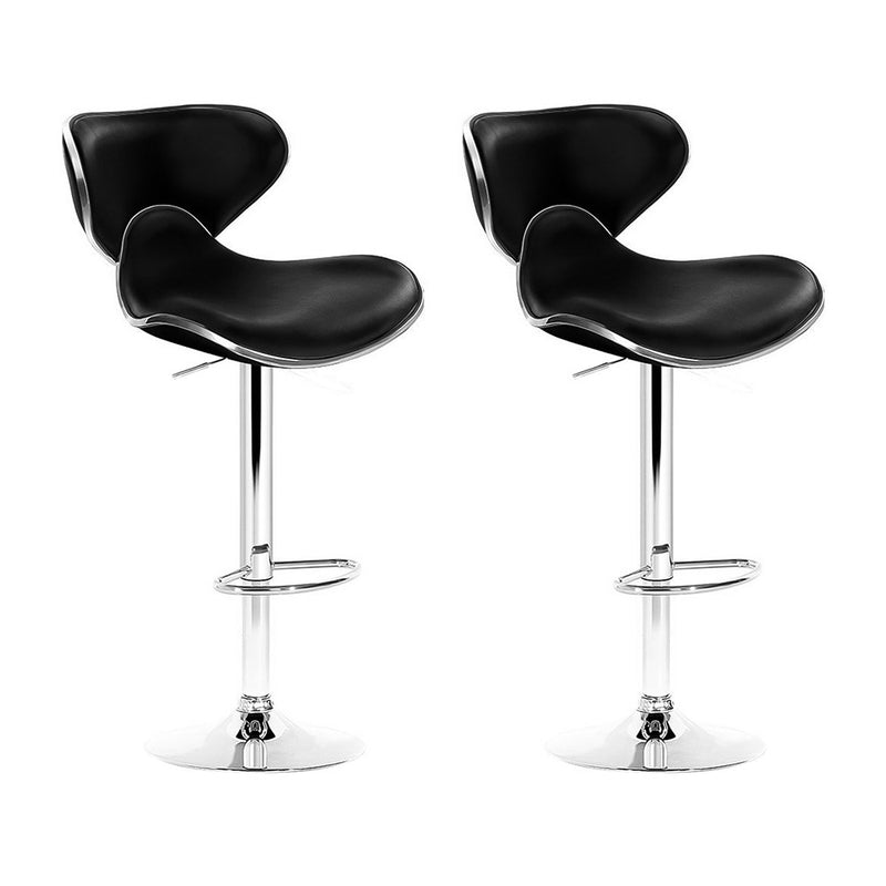 Set of 2 Bar Stools DINO Kitchen Swivel Bar Stool PU Leather Gas Lift Chairs Black