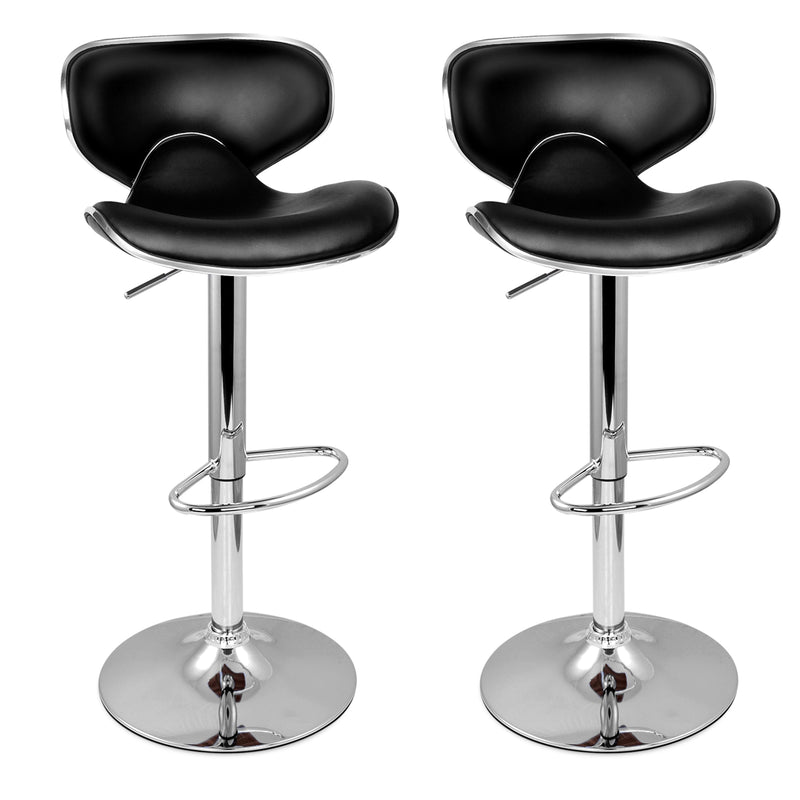 Set of 2 Bar Stools DINO Kitchen Swivel Bar Stool PU Leather Gas Lift Chairs Black