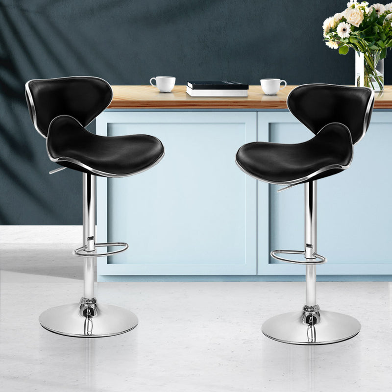 Set of 2 Bar Stools DINO Kitchen Swivel Bar Stool PU Leather Gas Lift Chairs Black