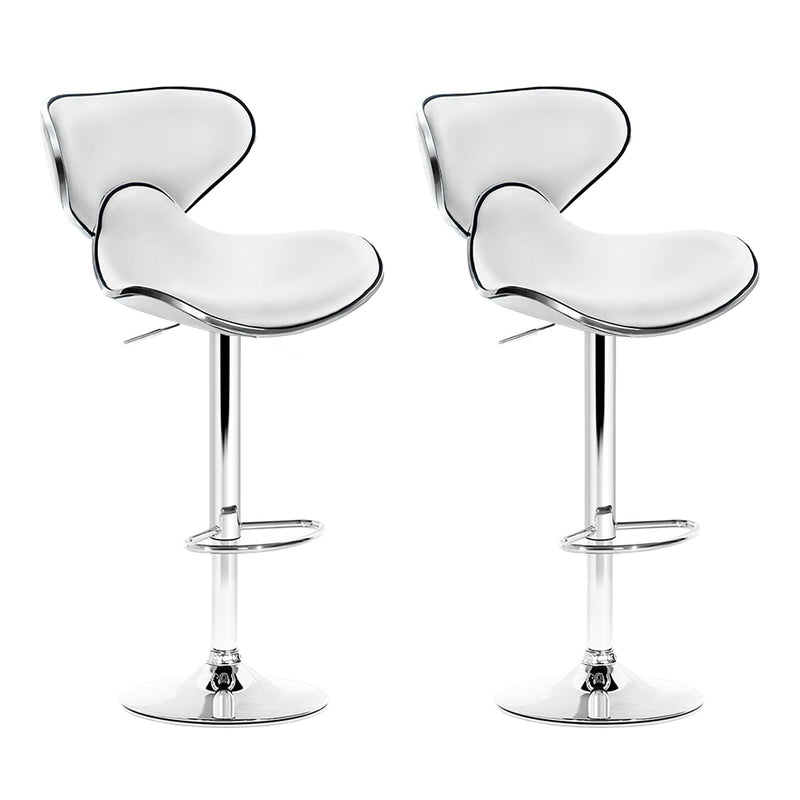 Set of 2 Bar Stools DINO Kitchen Swivel Bar Stool PU Leather Gas Lift Chairs White