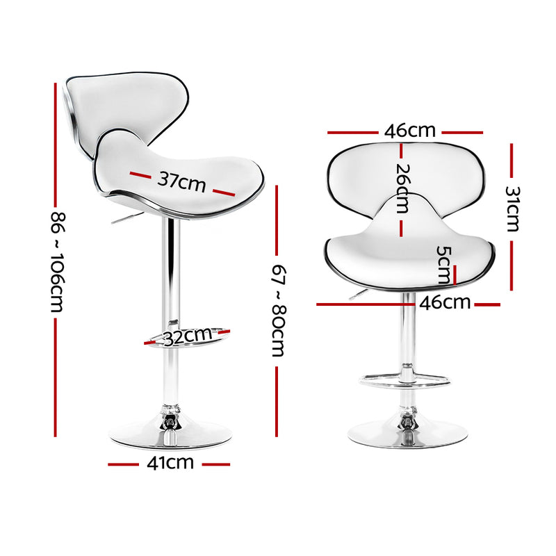 Set of 2 Bar Stools DINO Kitchen Swivel Bar Stool PU Leather Gas Lift Chairs White