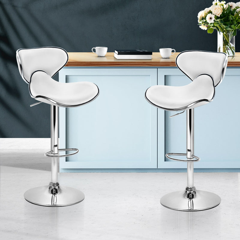 Set of 2 Bar Stools DINO Kitchen Swivel Bar Stool PU Leather Gas Lift Chairs White