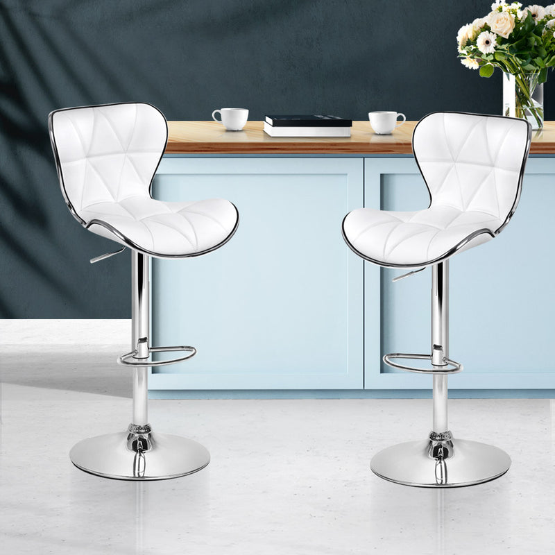 Set of 2 PU Leather Bar Stools - White