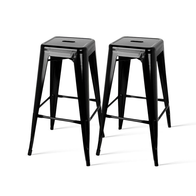 Set of 2 Metal Backless Stools - Black