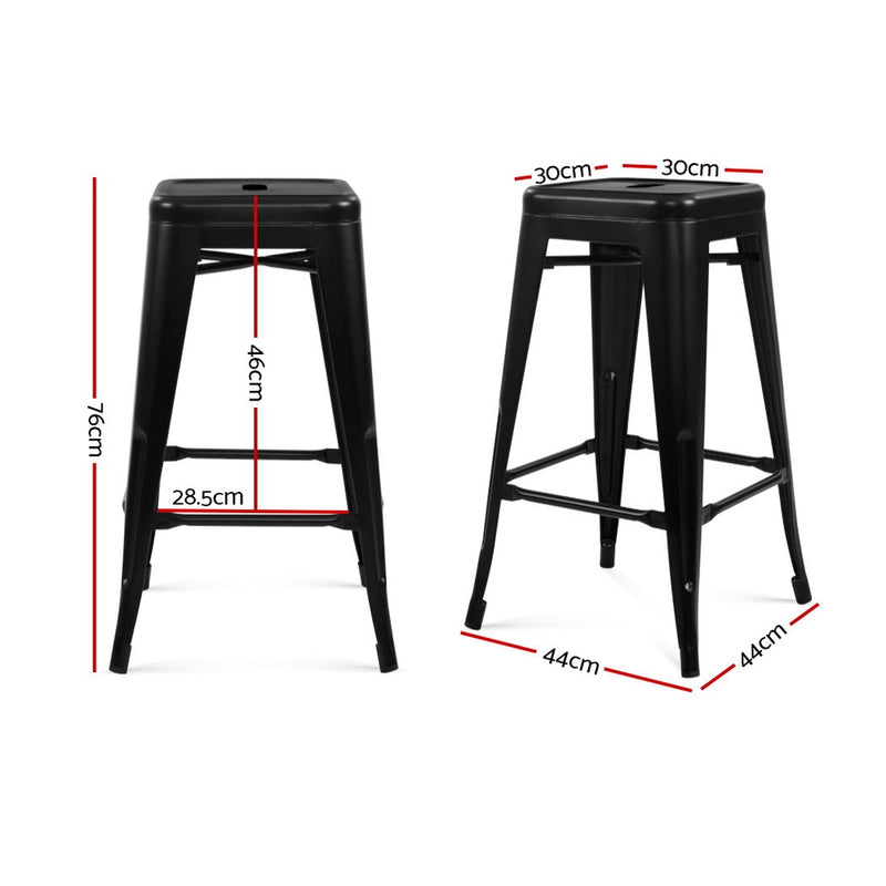 Set of 2 Metal Backless Stools - Black