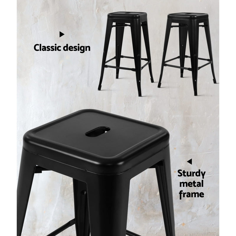 Set of 2 Metal Backless Stools - Black