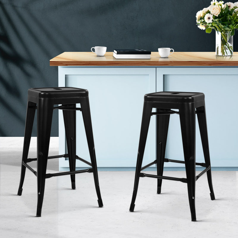 Set of 2 Metal Backless Stools - Black