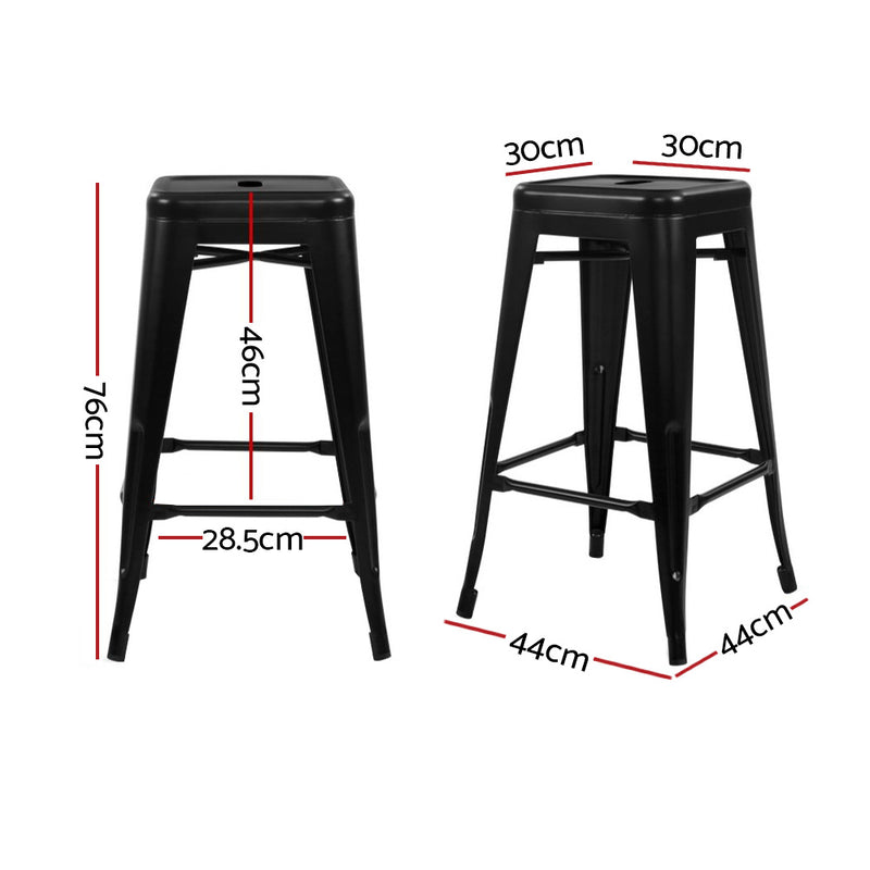 Set of 4 Replica Tolix Bar Stools Metal Bar Stool Kitchen Chairs 76cm Black