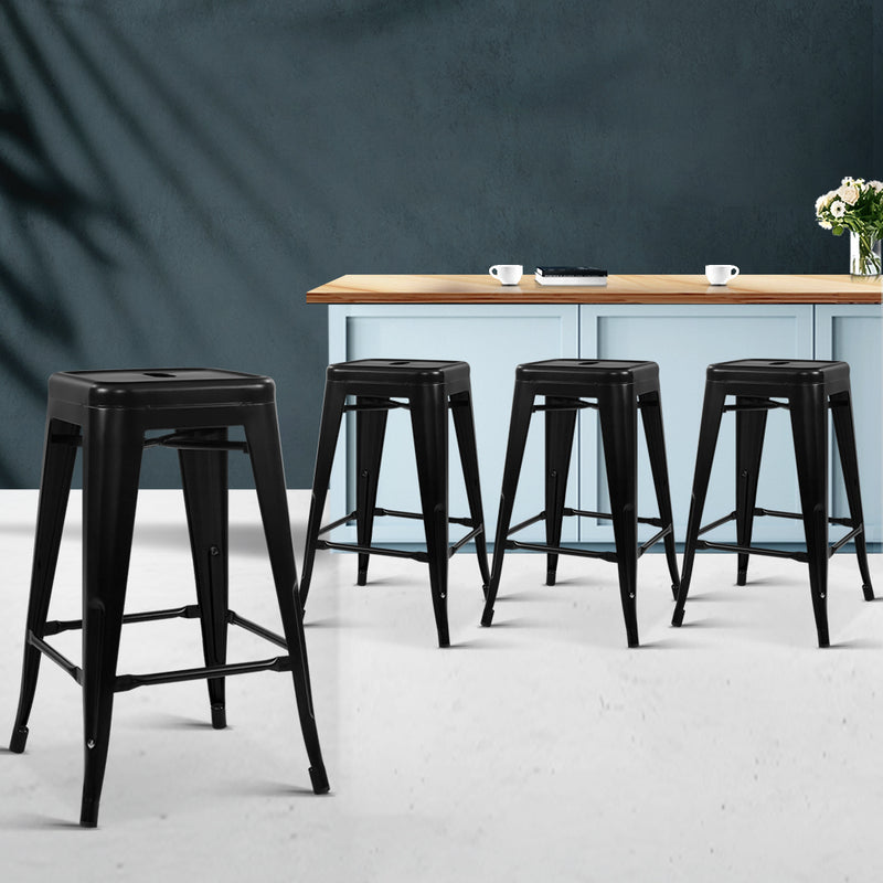 Set of 4 Replica Tolix Bar Stools Metal Bar Stool Kitchen Chairs 76cm Black