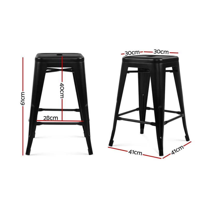 Set of 4 Metal Backless Bar Stools - Black