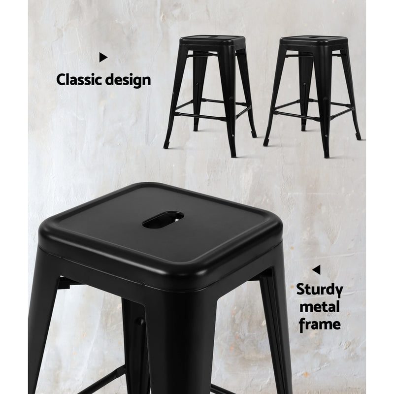 Set of 4 Metal Backless Bar Stools - Black