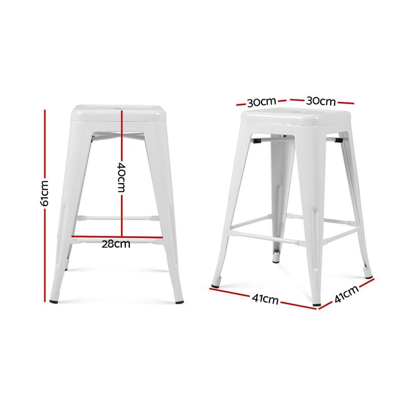 Set of 4 Replica Tolix Bar Stools Metal Bar Stool Kitchen Cafe Chair 61cm White