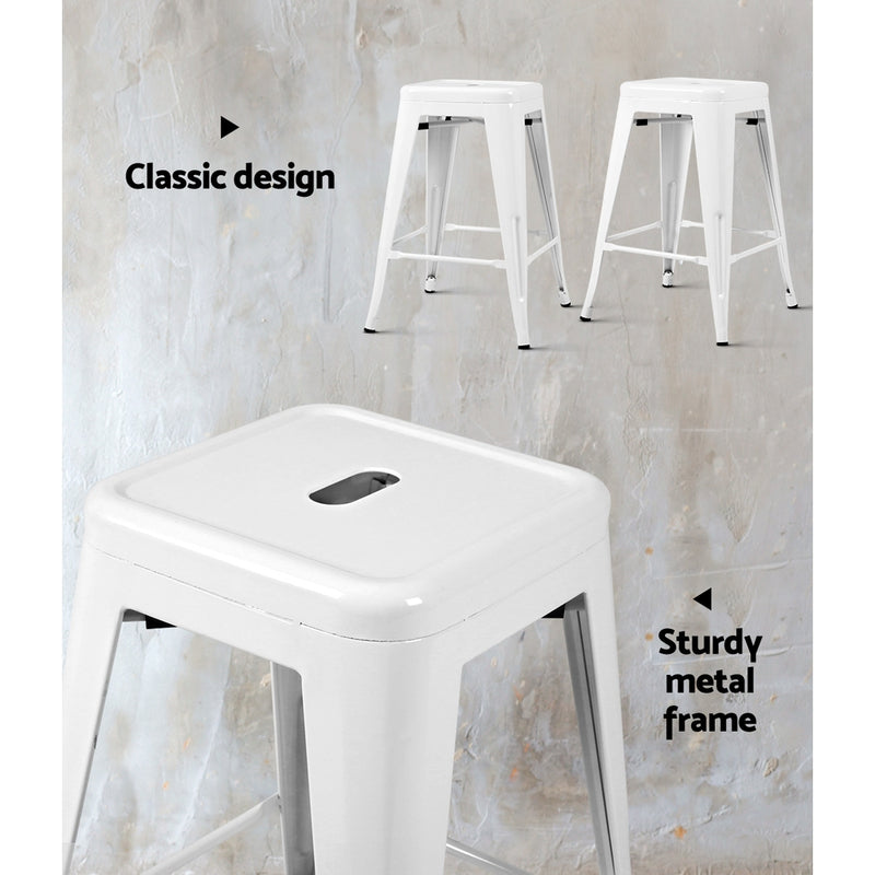 Set of 4 Replica Tolix Bar Stools Metal Bar Stool Kitchen Cafe Chair 61cm White