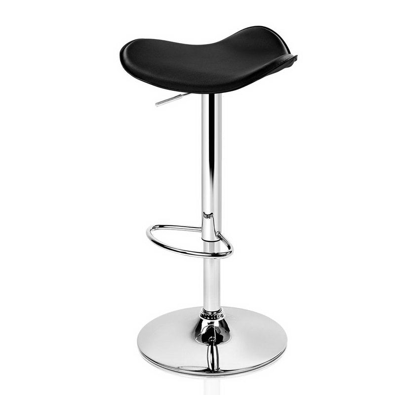 Set of 2 Gas Lift Bar Stools Swivel Chairs PU Leather Chrome Black