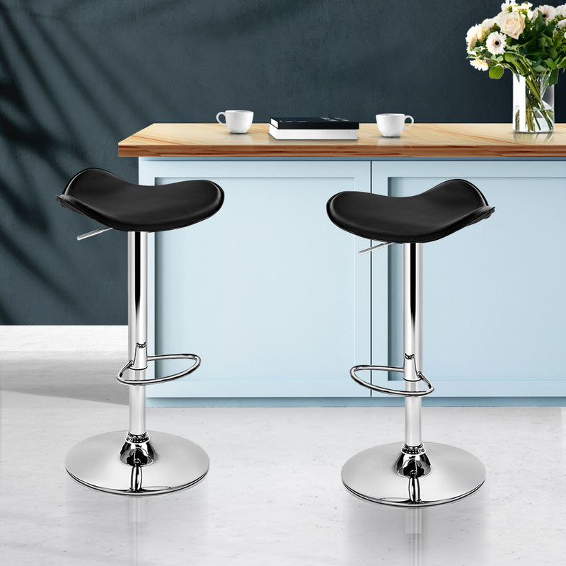 Set of 2 Gas Lift Bar Stools Swivel Chairs PU Leather Chrome Black