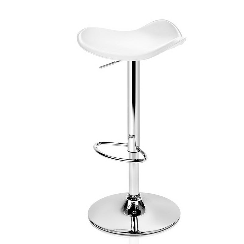 Set of 2 Gas Lift Bar Stools Swivel Chairs PU Leather Chrome White