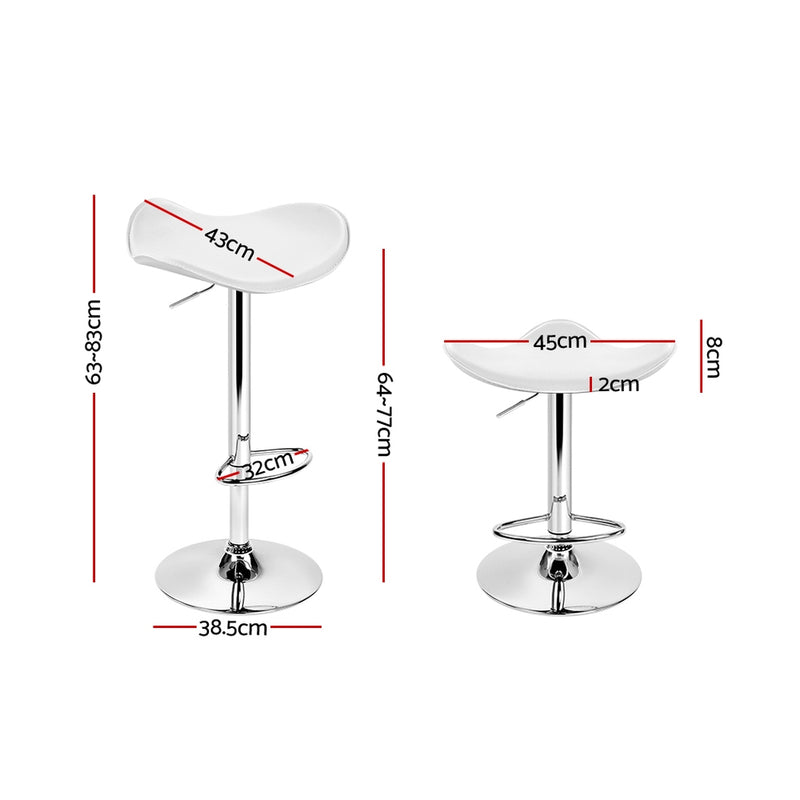 Set of 2 Gas Lift Bar Stools Swivel Chairs PU Leather Chrome White