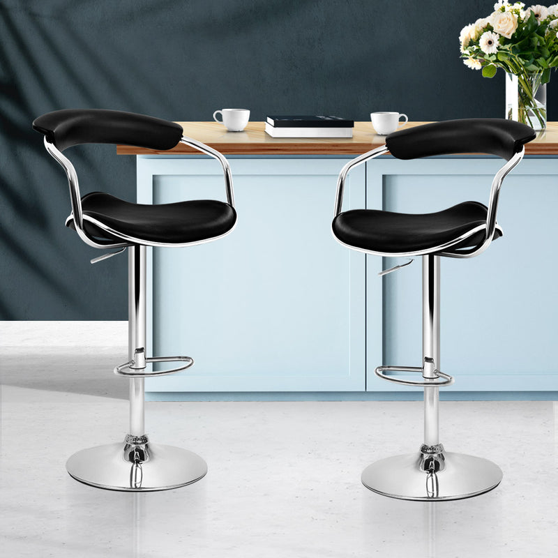 Set of 2 PU Leather Bar Stools ADE Kitchen Chairs Swivel Bar Stool Black Gas Lift