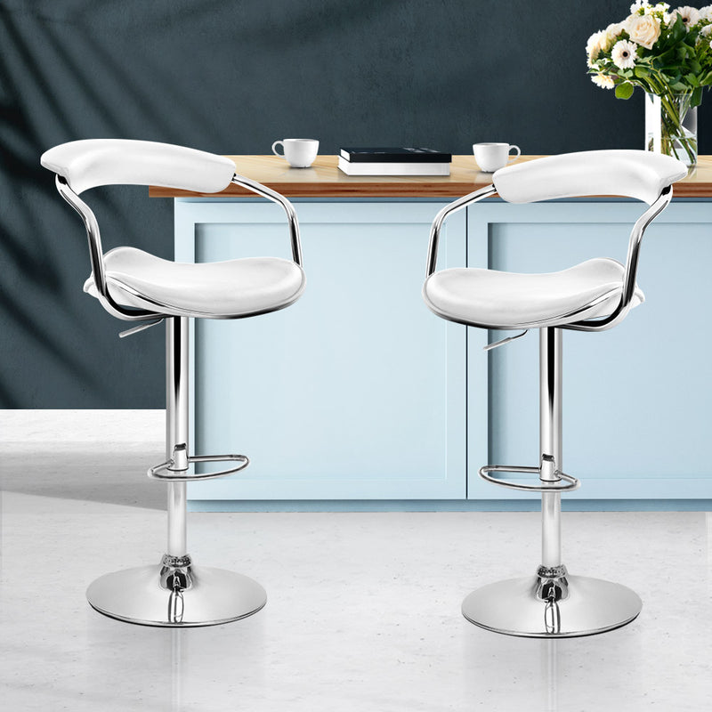 Set of 2 PU Leather Bar Stools - White