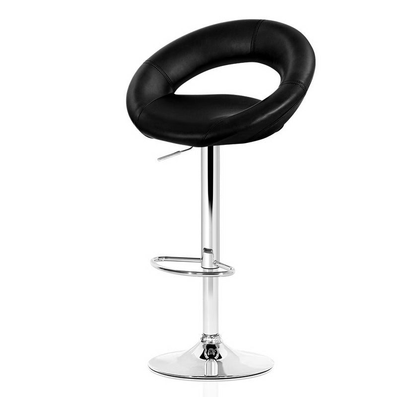 Set of 2 Gas Lift Bar Stools Swivel Chairs PU Leather Chrome Black