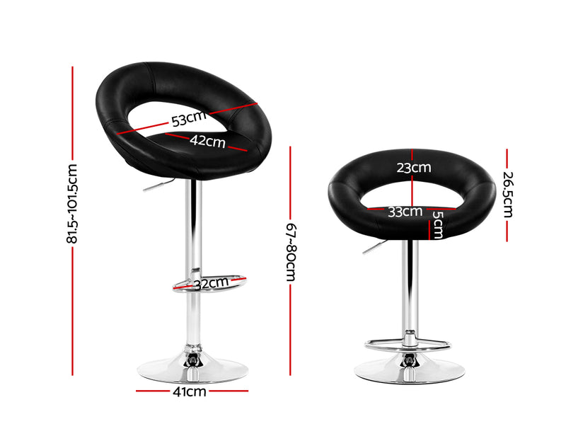 Set of 2 Gas Lift Bar Stools Swivel Chairs PU Leather Chrome Black