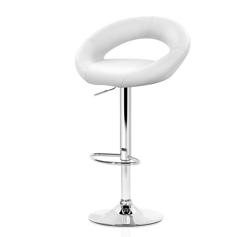 Set of 2 Gas Lift Bar Stools Swivel Chairs PU Leather Chrome White