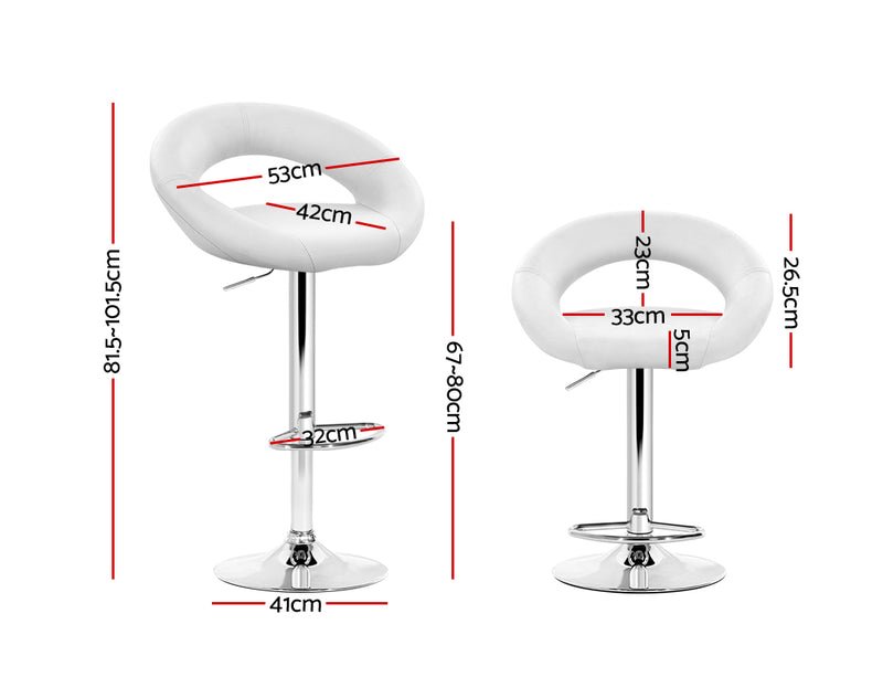 Set of 2 Gas Lift Bar Stools Swivel Chairs PU Leather Chrome White